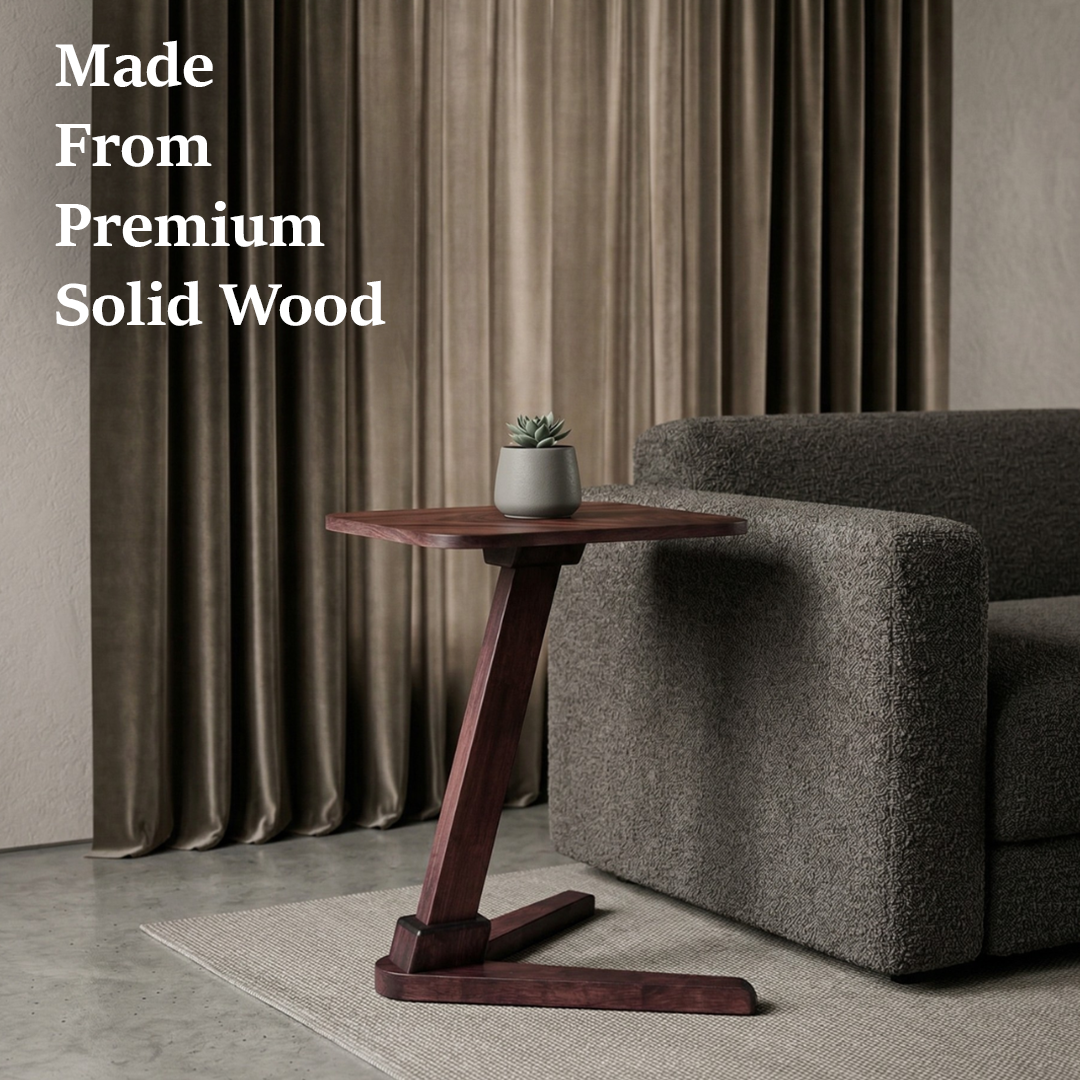Solid Rubberwood End Table | Square Tabletop with Angled Legs