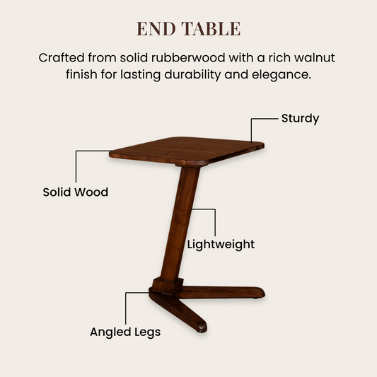 Solid Rubberwood End Table | Square Tabletop with Angled Legs