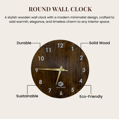 Round Wall Clock – Wooden Wall Clock for Home & Office