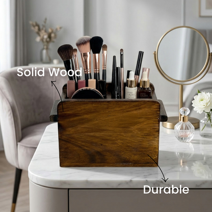 Wooden Cutlery Holder – Solid Rubberwood 2-Compartment Organizer