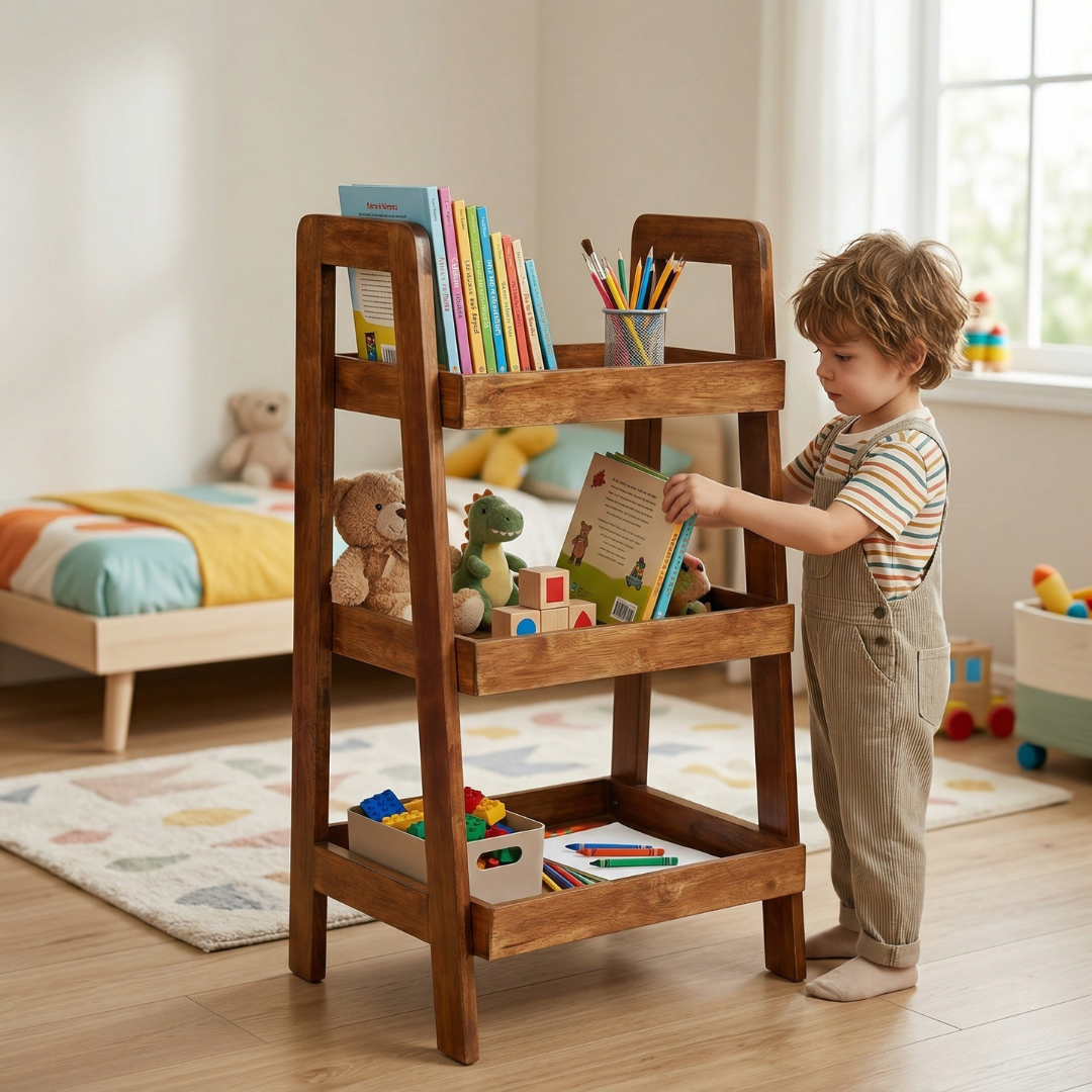 Solid Wood 3-Tier Shelf Rack - Wooden Corner Shelf