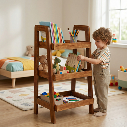 Solid Wood 3-Tier Shelf Rack - Wooden Corner Shelf