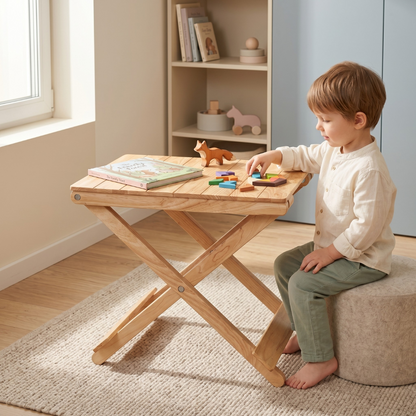 Solid Wood Compact Companion - Wooden Folding Table - Natural