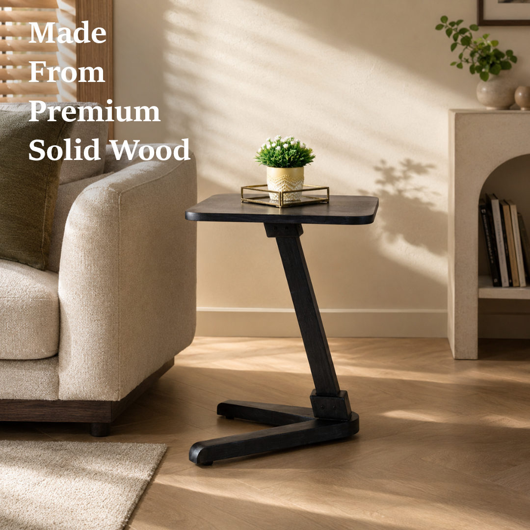 Solid Rubberwood End Table | Square Tabletop with Angled Legs