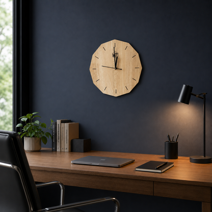 12-Sided Wooden Wall Clock – Geometric Dodecagon Design