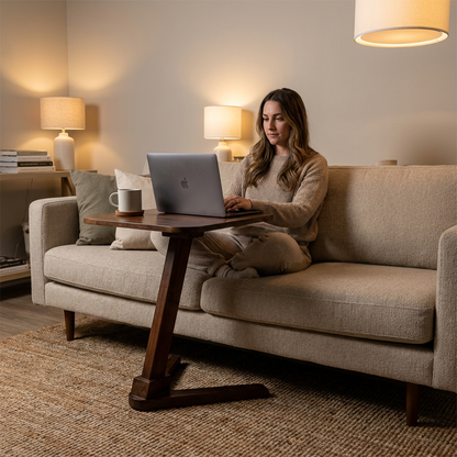 Solid Rubberwood End Table | Square Tabletop with Angled Legs