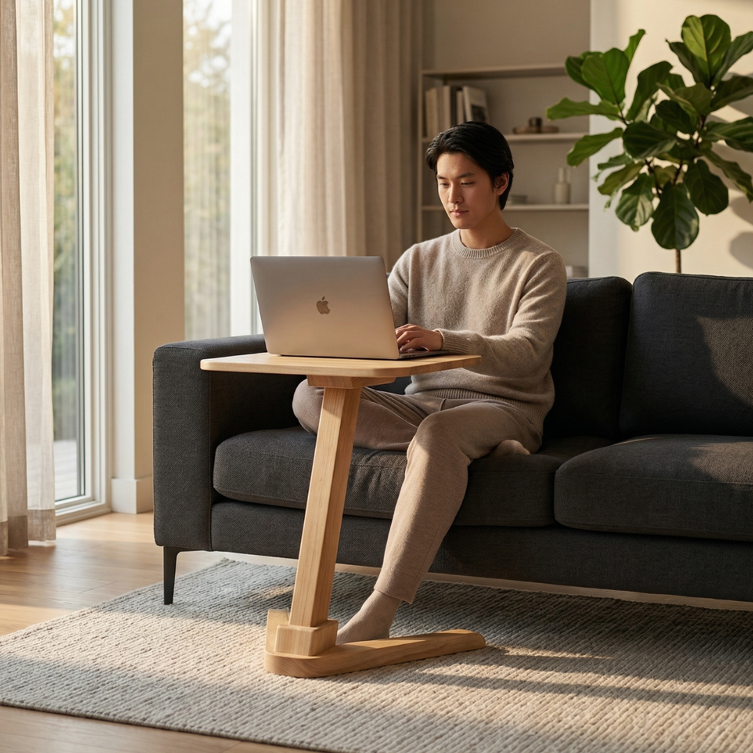 Solid Rubberwood End Table | Square Tabletop with Angled Legs