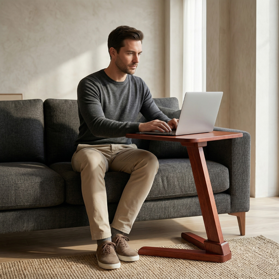 Solid Rubberwood End Table | Square Tabletop with Angled Legs