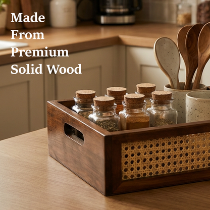 Solid Wood and Rattan Wicker Storage Basket