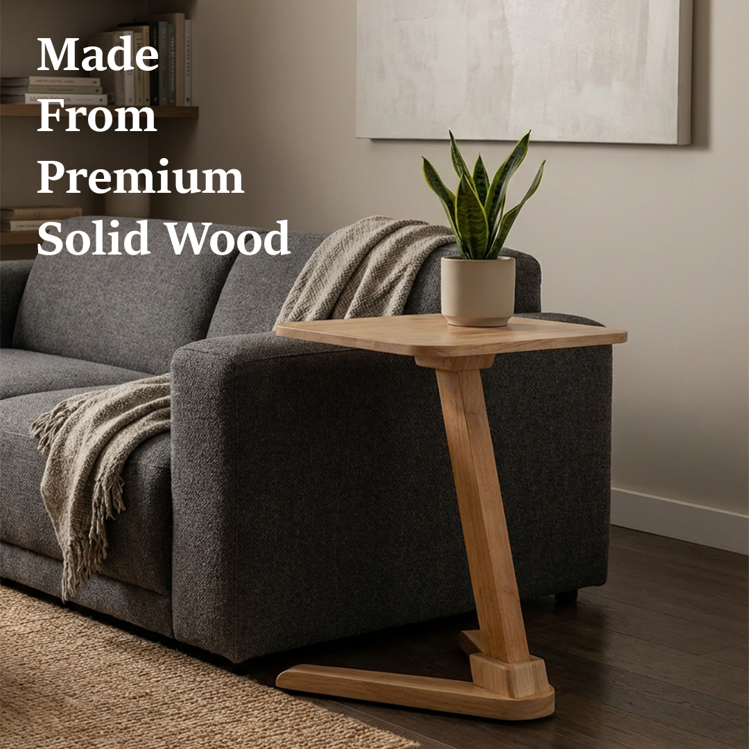 Solid Rubberwood End Table | Square Tabletop with Angled Legs