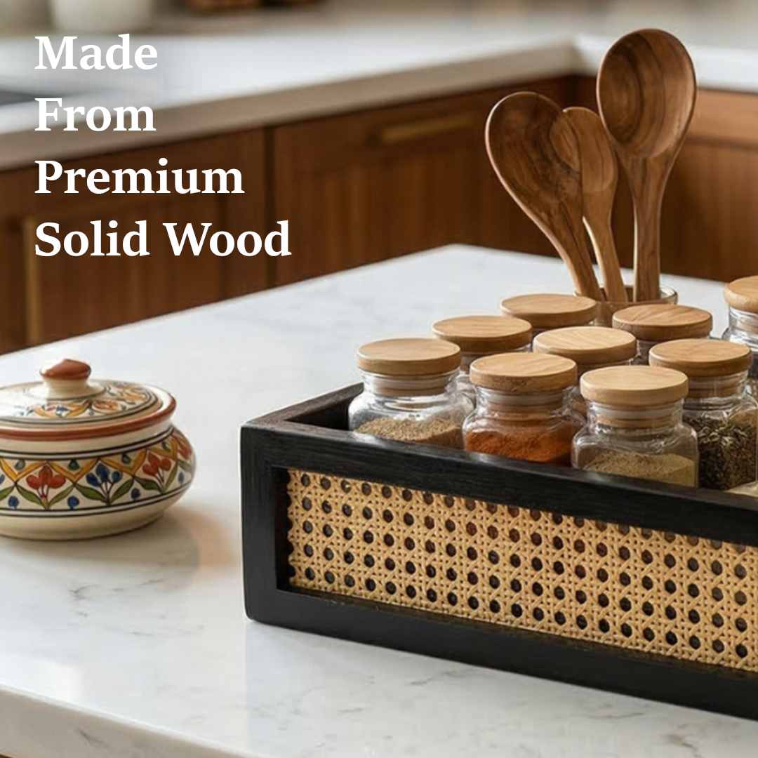 Solid Wood and Rattan Wicker Storage Basket