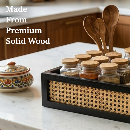Solid Wood and Rattan Wicker Storage Basket