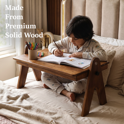 FlexiDesk - Foldable Laptop Table | Solid Wood & 3 level height adjustable laptop table with storage