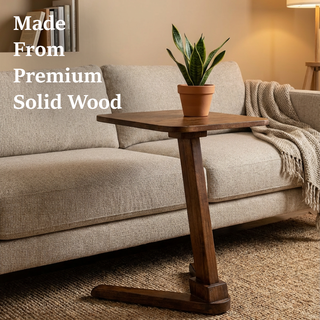 Solid Rubberwood End Table | Square Tabletop with Angled Legs