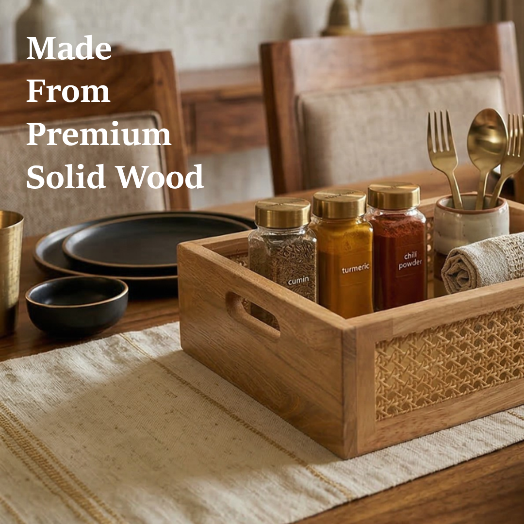 Solid Wood and Rattan Wicker Storage Basket