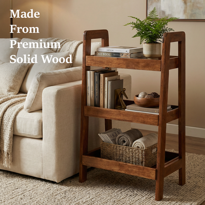 Solid Wood 3-Tier Shelf Rack - Wooden Corner Shelf