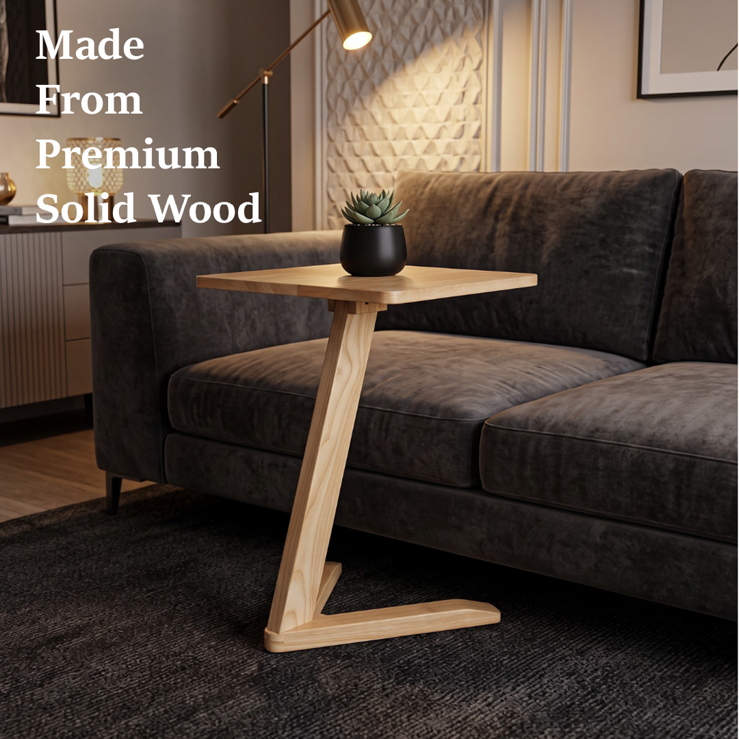 Solid Rubberwood Mini End Table | Compact Square Tabletop with Angled Legs