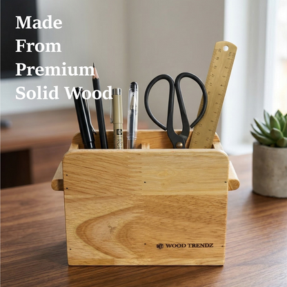 Wooden Cutlery Holder – Solid Rubberwood 2-Compartment Organizer