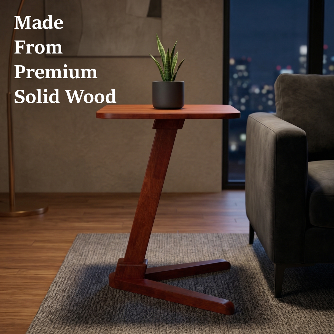 Solid Rubberwood End Table | Square Tabletop with Angled Legs