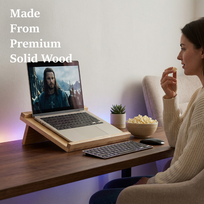 Solid Wood Adjustable Laptop Stand – 3-Level Height, Portable & Durable