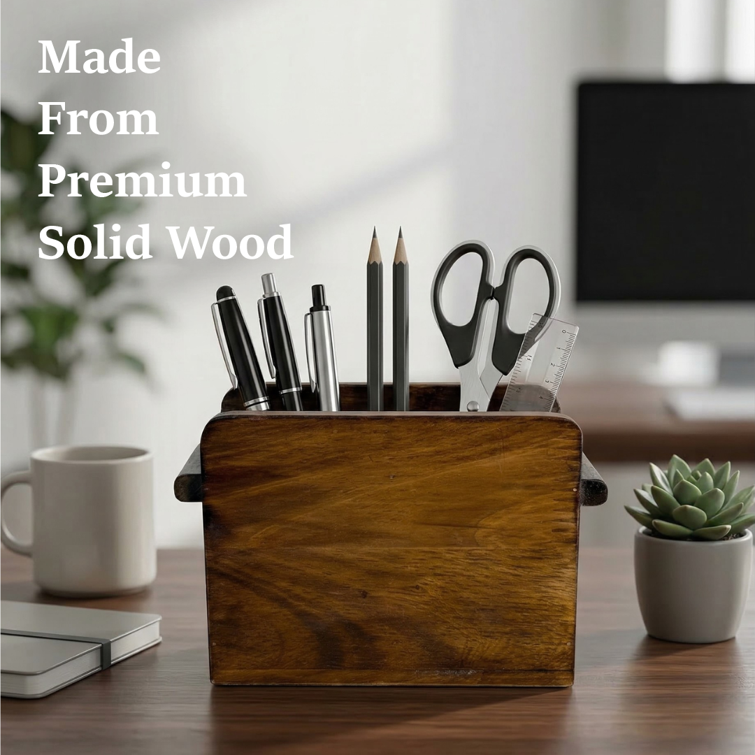 Wooden Cutlery Holder – Solid Rubberwood 2-Compartment Organizer