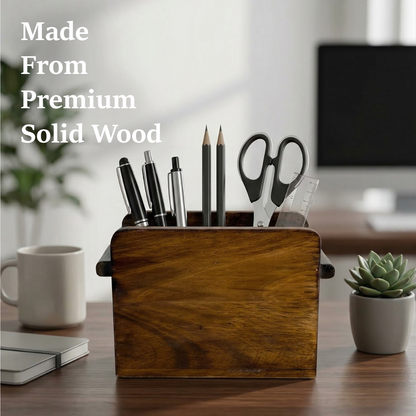 Wooden Cutlery Holder – Solid Rubberwood 2-Compartment Organizer