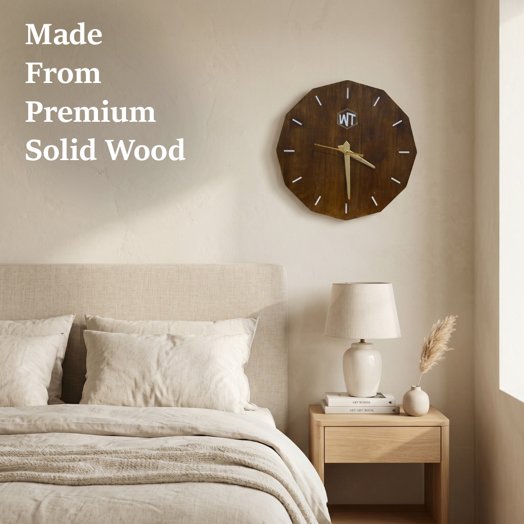 12-Sided Wooden Wall Clock – Geometric Dodecagon Design