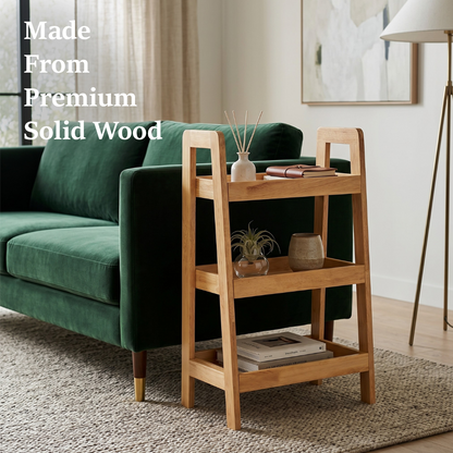 Solid Wood 3-Tier Shelf Rack - Wooden Corner Shelf