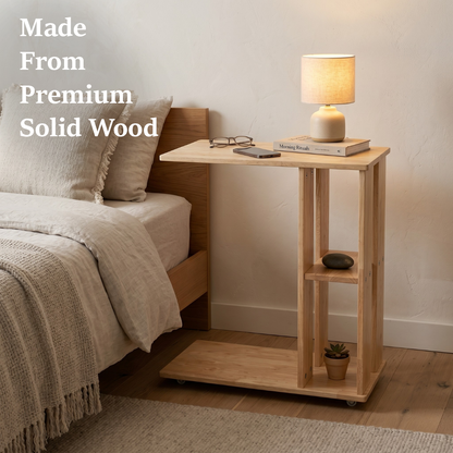 Rover Desk: C-Shaped Portable Solid Wood Side Table with Wheels