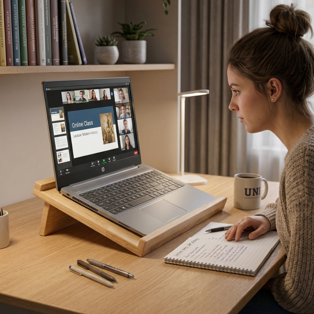 Solid Wood Adjustable Laptop Stand – 3-Level Height, Portable & Durable