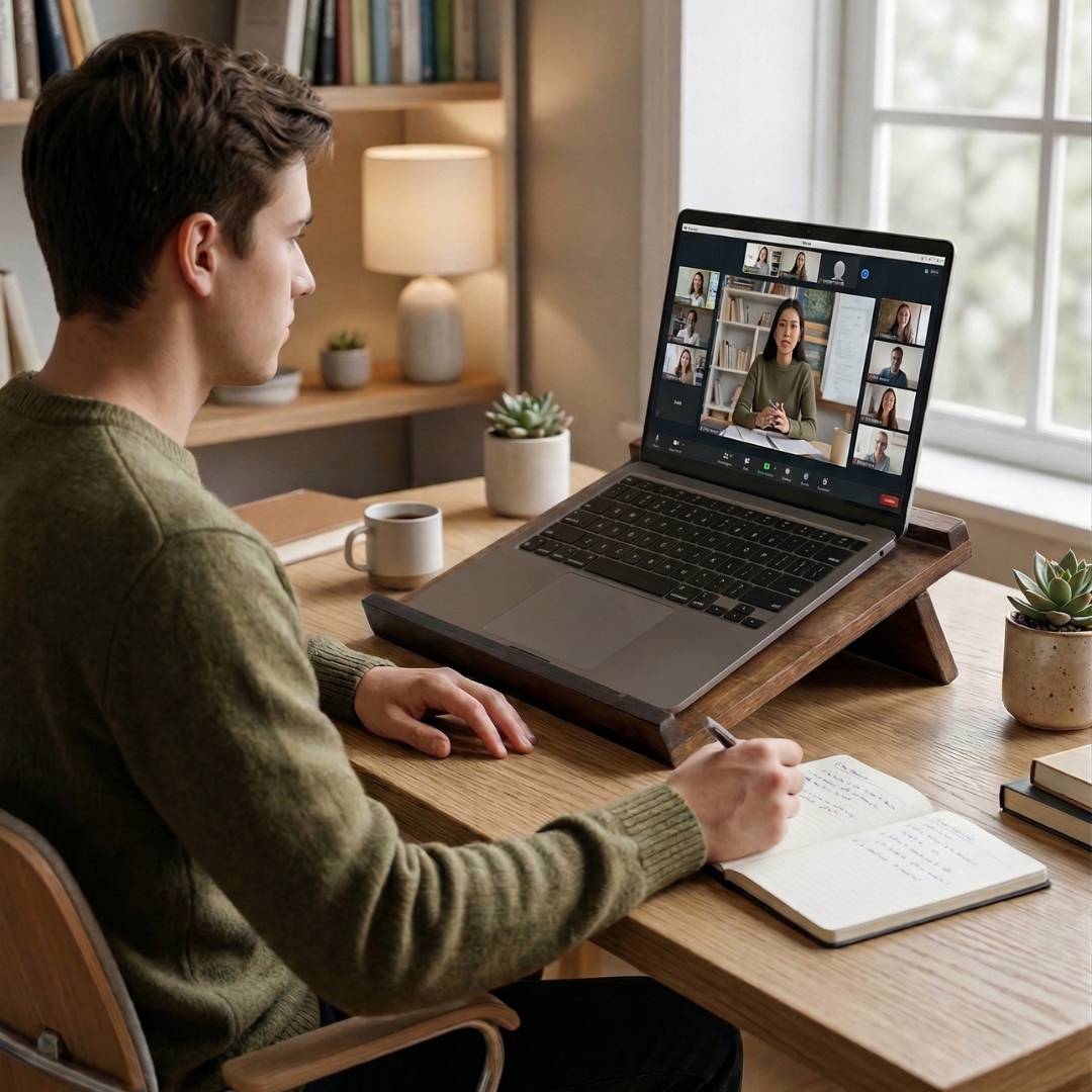 Solid Wood Adjustable Laptop Stand – 3-Level Height, Portable & Durable