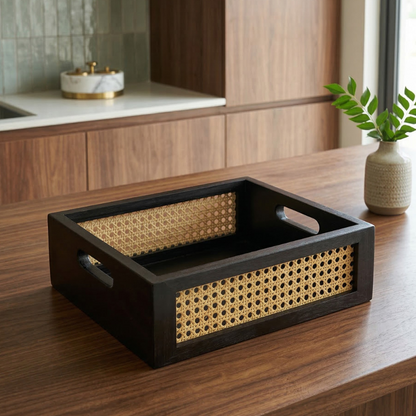 Solid Wood and Rattan Wicker Storage Basket