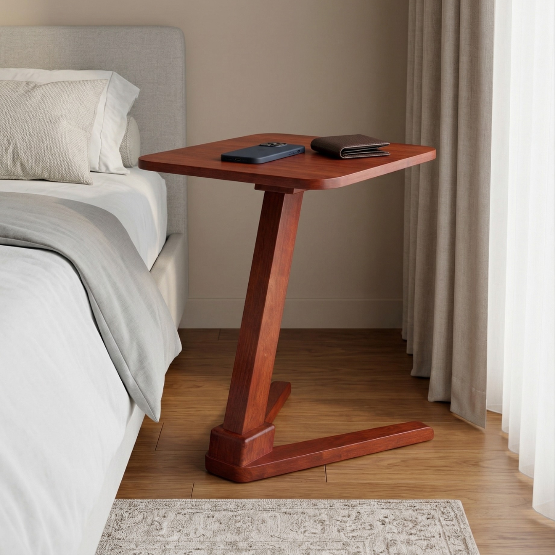 Solid Rubberwood End Table | Square Tabletop with Angled Legs