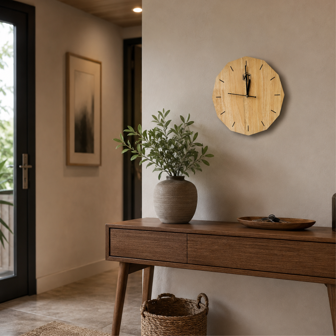 12-Sided Wooden Wall Clock – Geometric Dodecagon Design