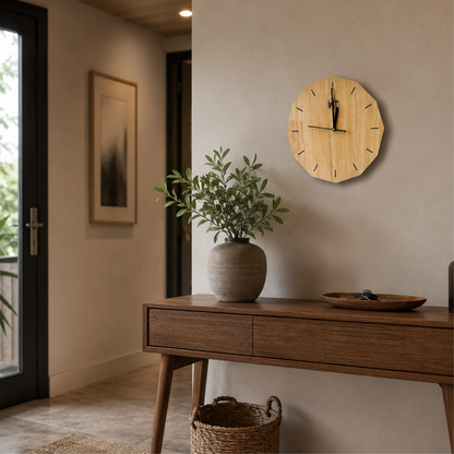 12-Sided Wooden Wall Clock – Geometric Dodecagon Design