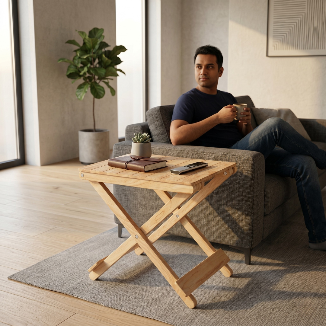 Solid Wood Compact Companion - Wooden Folding Table - Natural