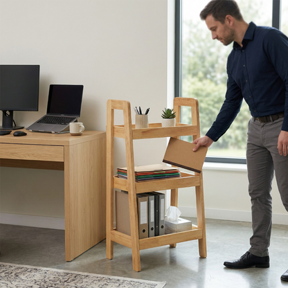Solid Wood 3-Tier Shelf Rack - Wooden Corner Shelf