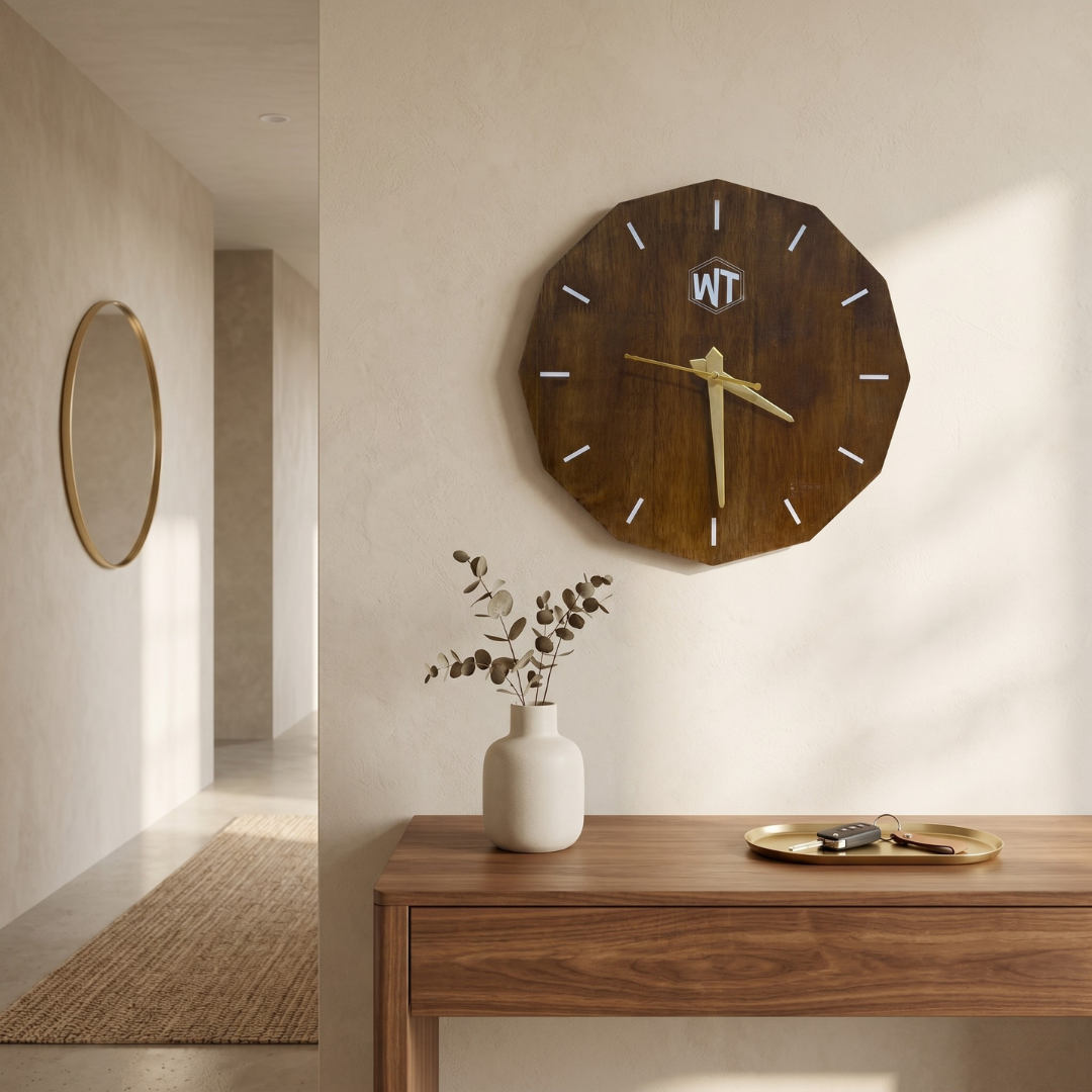 12-Sided Wooden Wall Clock – Geometric Dodecagon Design