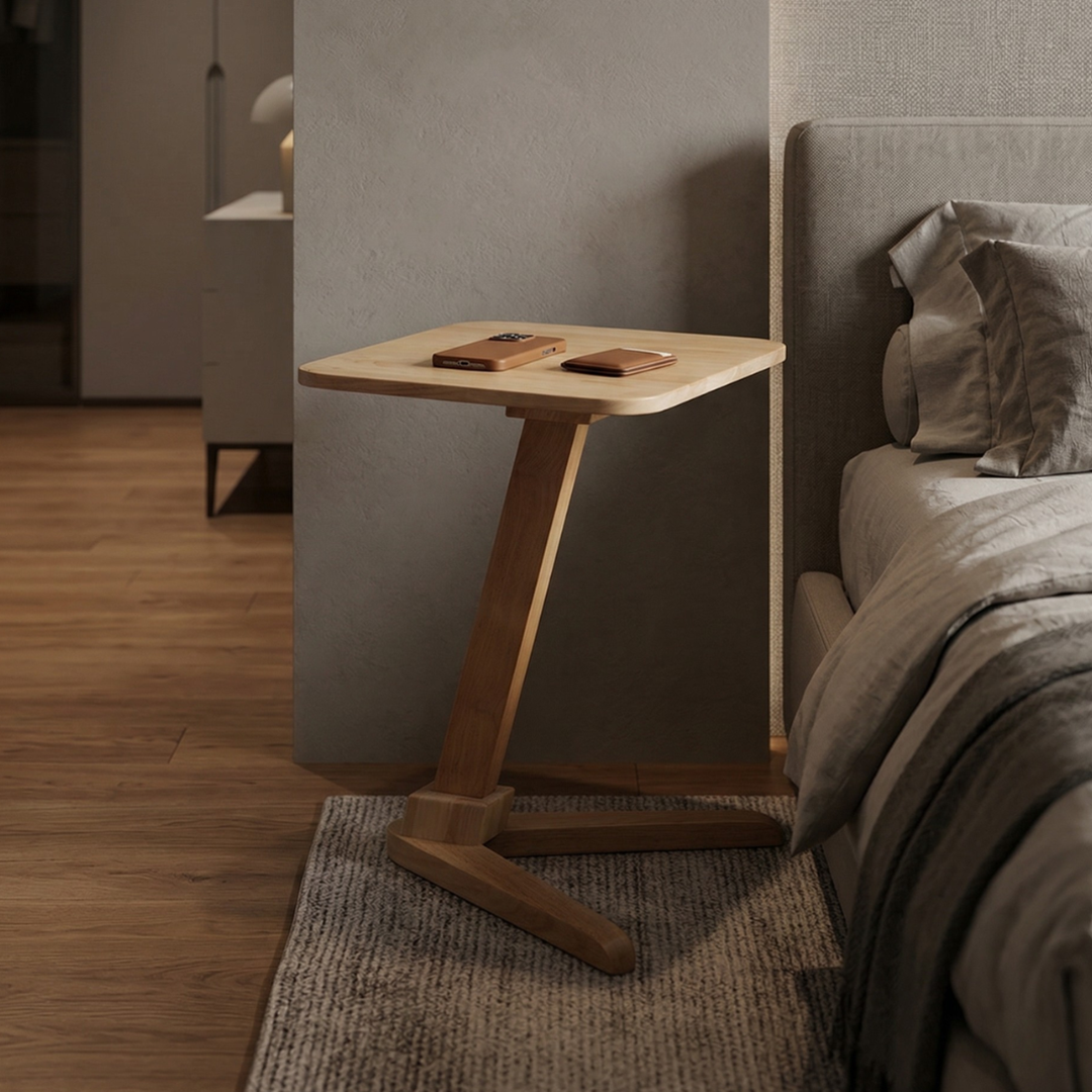 Solid Rubberwood End Table | Square Tabletop with Angled Legs