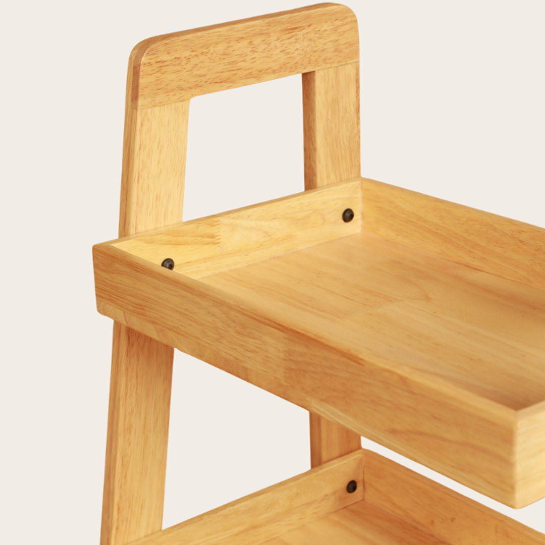 Solid Wood 3-Tier Shelf Rack - Wooden Corner Shelf