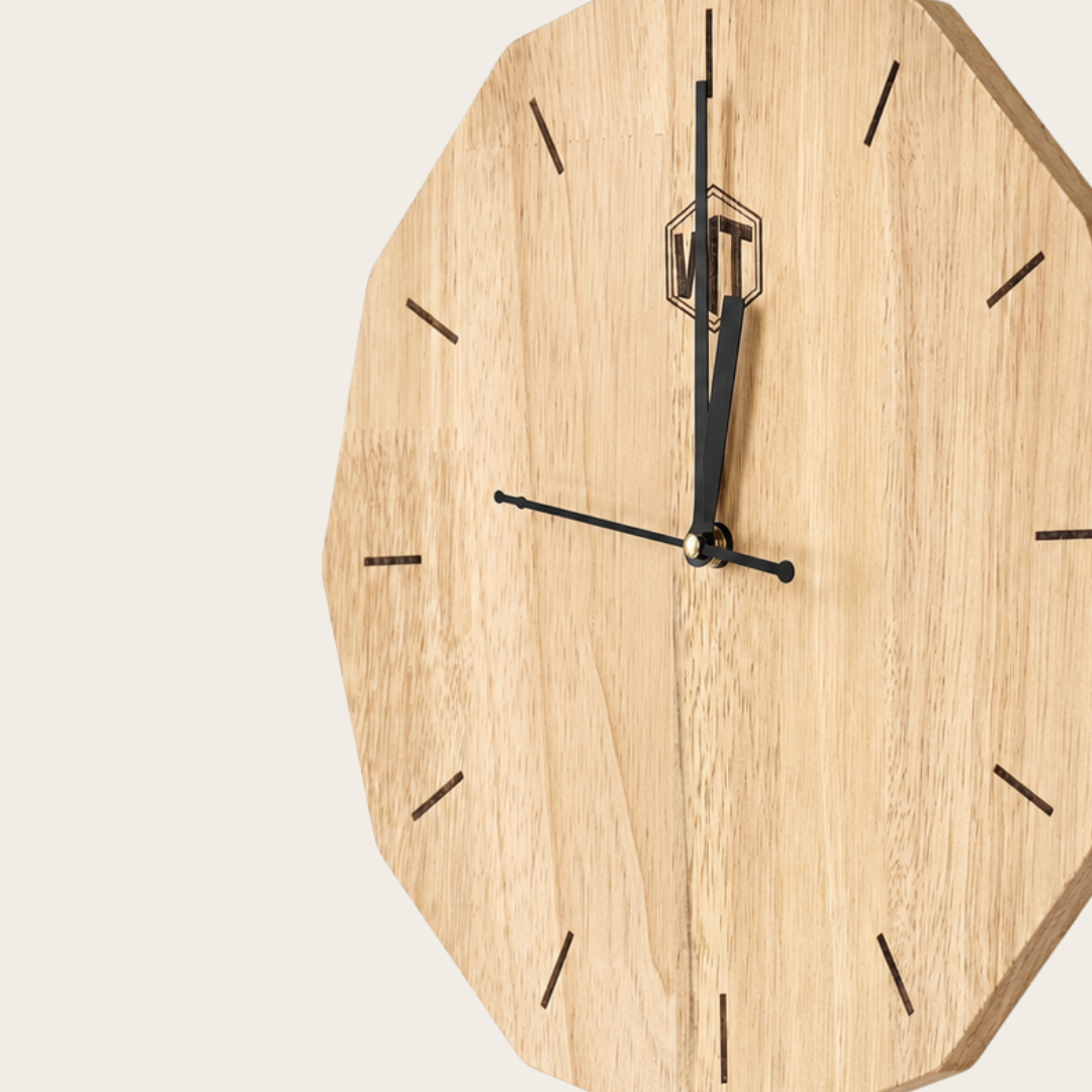 12-Sided Wooden Wall Clock – Geometric Dodecagon Design