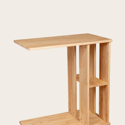 Rover Desk: C-Shaped Portable Solid Wood Side Table with Wheels
