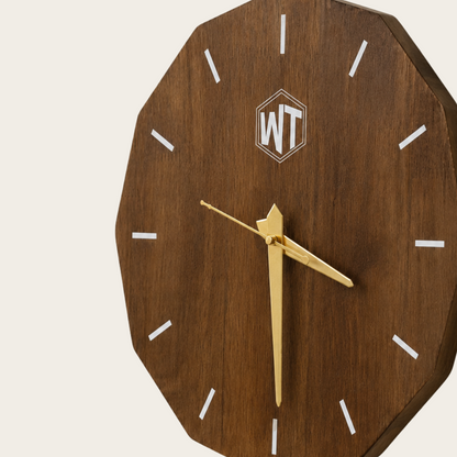 12-Sided Wooden Wall Clock – Geometric Dodecagon Design