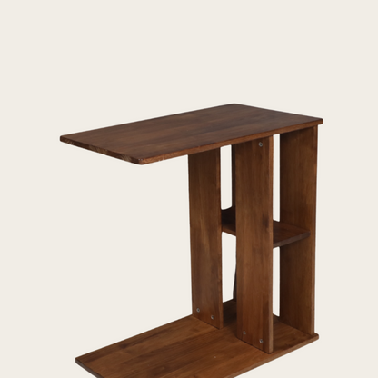 Rover Desk: C-Shaped Portable Solid Wood Side Table with Wheels
