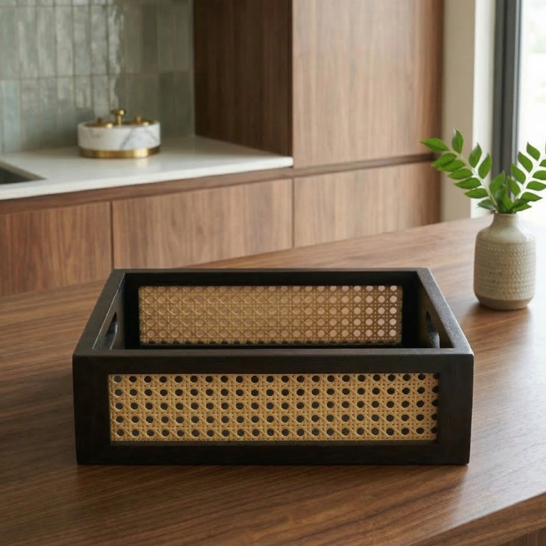 Solid Wood and Rattan Wicker Storage Basket