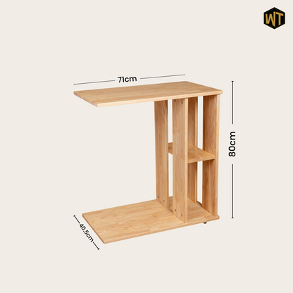 Rover Desk: C-Shaped Portable Solid Wood Side Table with Wheels