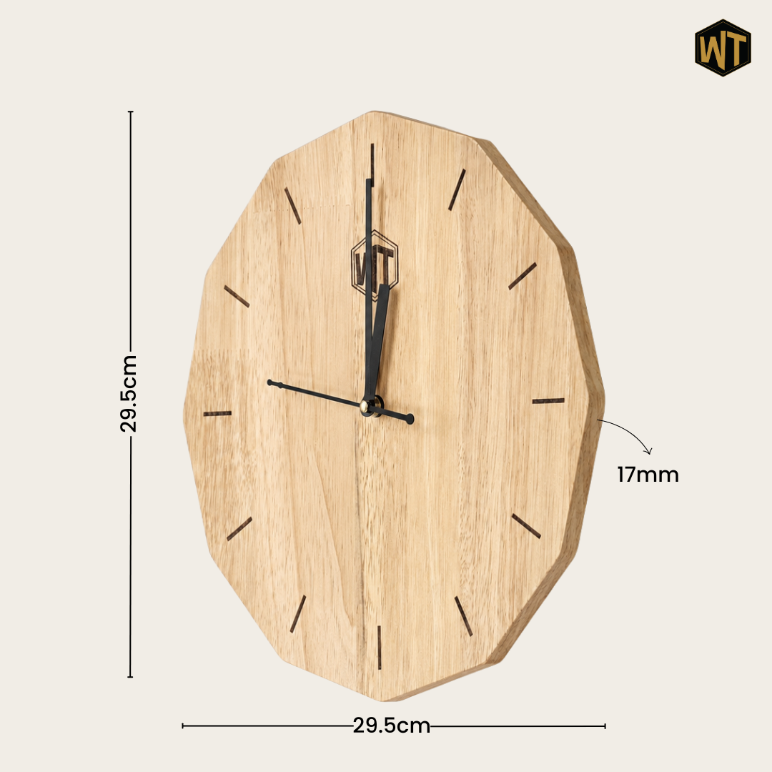 12-Sided Wooden Wall Clock – Geometric Dodecagon Design