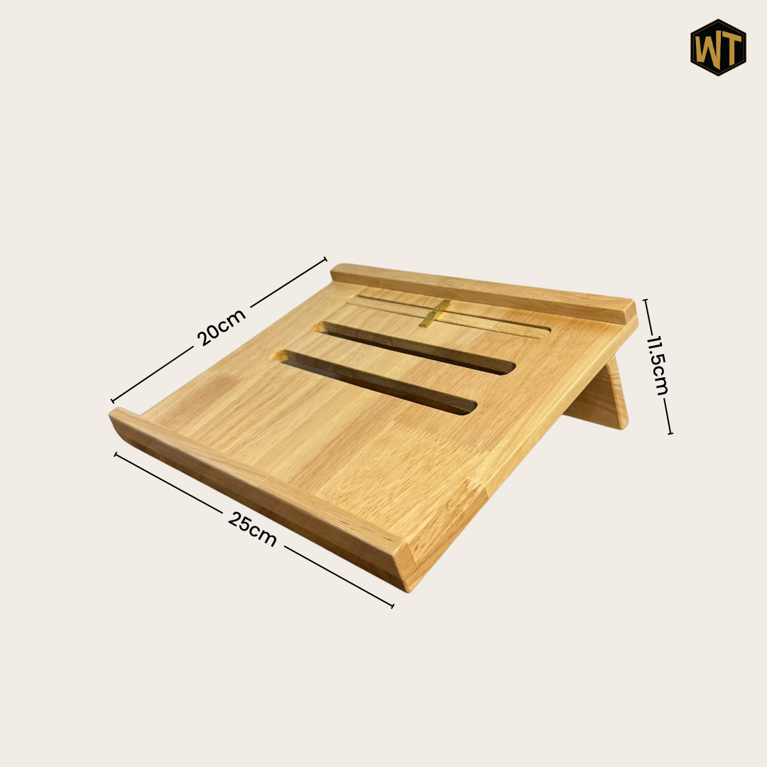 Solid Wood Adjustable Laptop Stand – 3-Level Height, Portable & Durable
