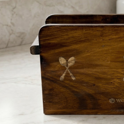 Wooden Cutlery Holder – Solid Rubberwood 2-Compartment Organizer