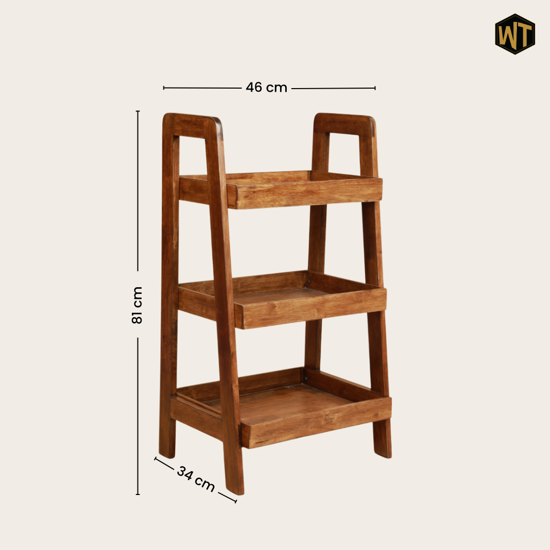 Solid Wood 3-Tier Shelf Rack - Wooden Corner Shelf